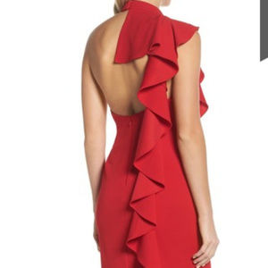 Adrianna Papell Ruffle Crepe Halter Dress Red